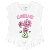 Girls Toddler Tiny Turnip White Cleveland Guardians Blooming Baseballs Fringe T-Shirt
