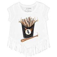 Girls Toddler Tiny Turnip White Chicago Sox Hot Bats Fringe T-Shirt