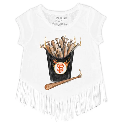 Girls Youth Tiny Turnip White San Francisco Giants Hot Bats Fringe T-Shirt