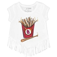 Girls Youth Tiny Turnip White St. Louis Cardinals Hot Bats Fringe T-Shirt