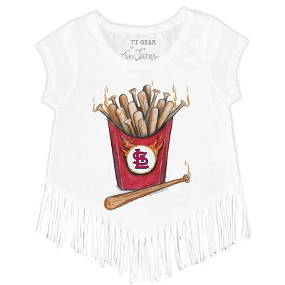 Girls Youth Tiny Turnip White St. Louis Cardinals Hot Bats Fringe T-Shirt
