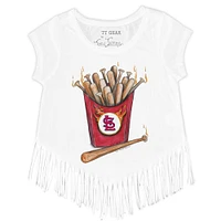 Girls Youth Tiny Turnip White St. Louis Cardinals Hot Bats Fringe T-Shirt