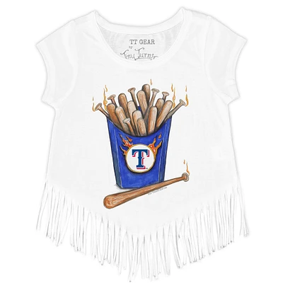 Girls Youth Tiny Turnip White Texas Rangers Hot Bats Fringe T-Shirt
