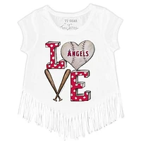 Girls Toddler Tiny Turnip White Los Angeles Angels Baseball Love Fringe T-Shirt