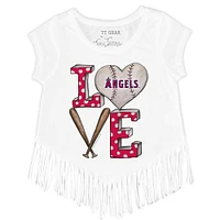 Girls Toddler Tiny Turnip White Los Angeles Angels Baseball Love Fringe T-Shirt