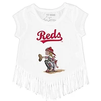 Girls Toddler Tiny Turnip White Cincinnati Reds Kate the Catcher Fringe T-Shirt