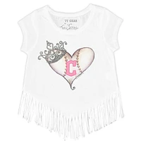 Girls Youth Tiny Turnip White Cleveland Guardians Baseball Tiara Heart Fringe T-Shirt