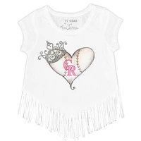 Girls Youth Tiny Turnip White Colorado Rockies Baseball Tiara Heart Fringe T-Shirt