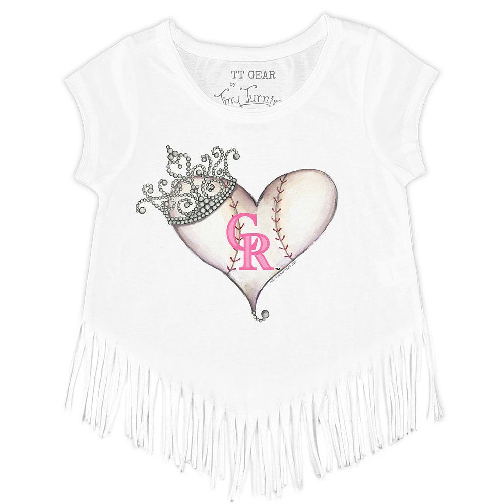 Girls Youth Tiny Turnip White Colorado Rockies Baseball Tiara Heart Fringe T-Shirt