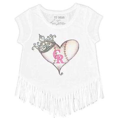 Girls Youth Tiny Turnip White Colorado Rockies Baseball Tiara Heart Fringe T-Shirt