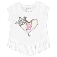 Girls Youth Tiny Turnip White Detroit Tigers Baseball Tiara Heart Fringe T-Shirt
