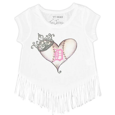 Girls Youth Tiny Turnip White Detroit Tigers Baseball Tiara Heart Fringe T-Shirt
