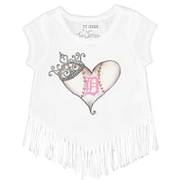 Girls Youth Tiny Turnip White Detroit Tigers Baseball Tiara Heart Fringe T-Shirt