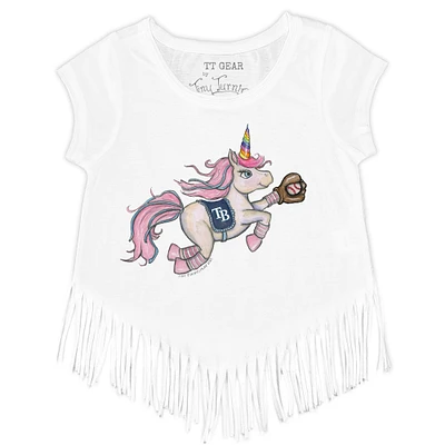 Girls Toddler Tiny Turnip White Tampa Bay Rays Unicorn Fringe T-Shirt