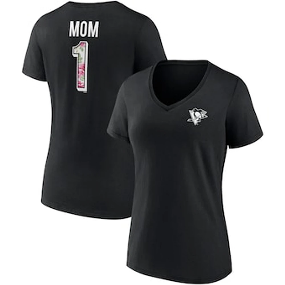 Women's Fanatics Black Pittsburgh Penguins Team Mother's Day V-Neck T-Shirt