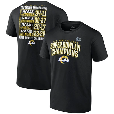 Men's Fanatics Black Los Angeles Rams Super Bowl LVI Champions Schedule T-Shirt