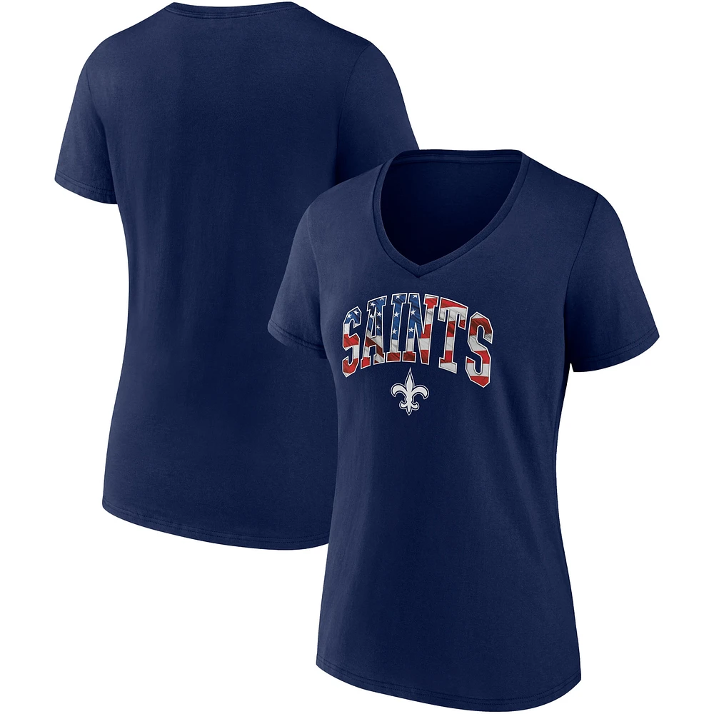 Women's Navy New Orleans Saints Team Banner Wave V-Neck T-Shirt