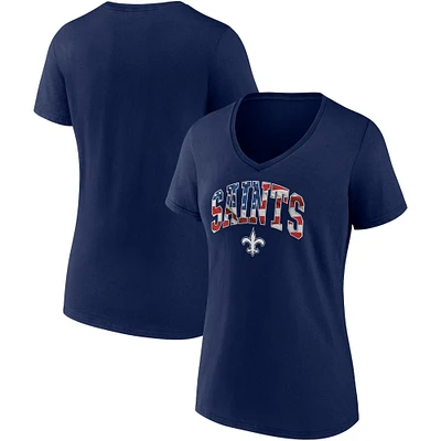 Women's Navy New Orleans Saints Team Banner Wave V-Neck T-Shirt