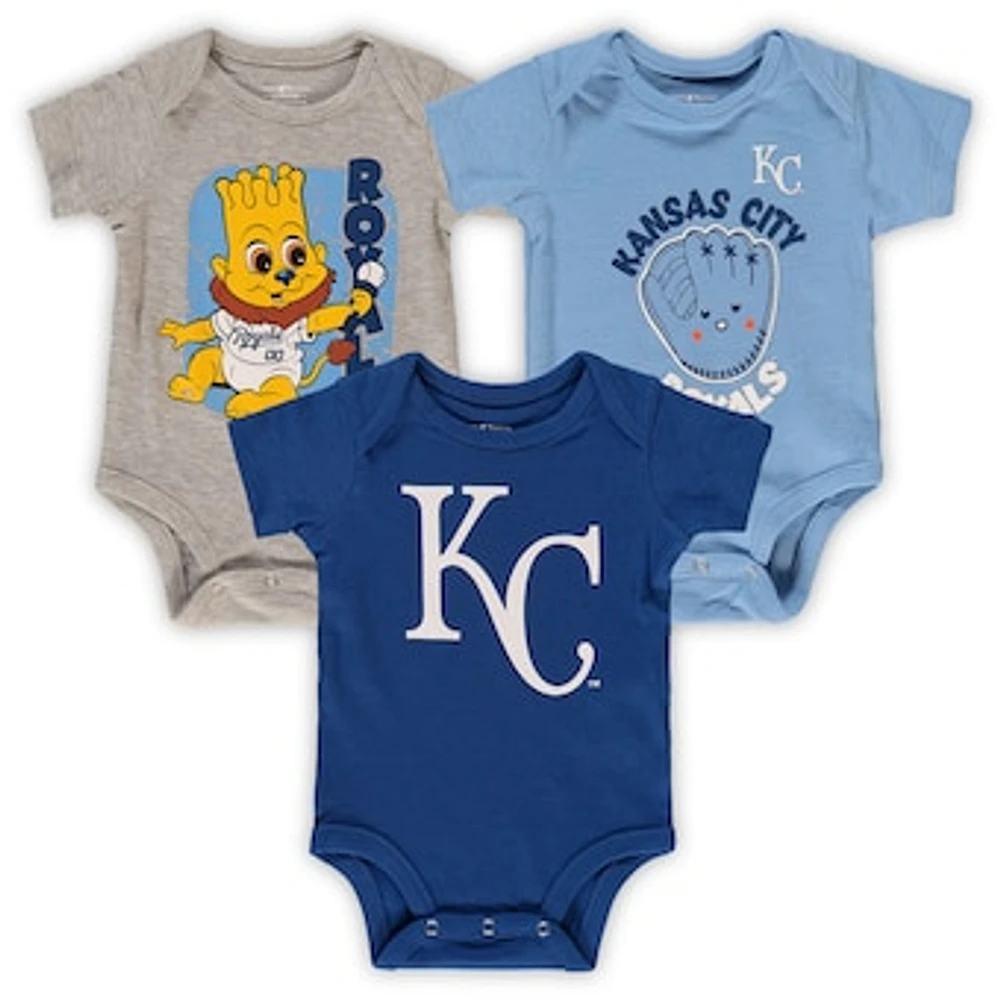 Infant Royal/Light Blue/Heathered Gray Kansas City Royals 3-Pack Change Up Bodysuit Set