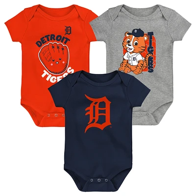 Infant Navy/Orange/Heathered Gray Detroit Tigers 3-Pack Change Up Bodysuit Set