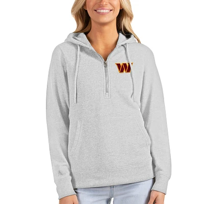 Women's Antigua Heathered Gray Washington Commanders Action Half-Zip Pullover Hoodie