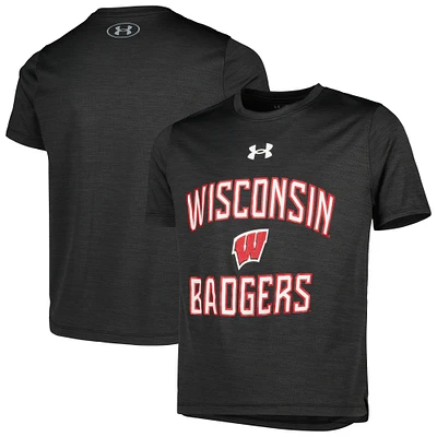 Youth Under Armour Heathered Black Wisconsin Badgers Vent Tech Mesh T-Shirt