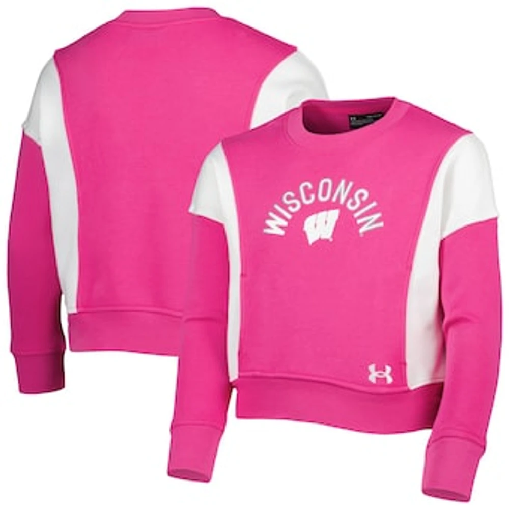 Girls Youth Under Armour Pink Wisconsin Badgers All Day Fleece Pullover Sweatshirt