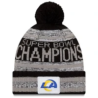 Men's New Era Heathered Gray/Black Los Angeles Rams Super Bowl LVI Champions Parade Cuffed Pom Knit Hat