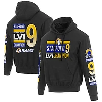 Men's JH Design Matthew Stafford Black Los Angeles Rams Super Bowl LVI Champions Player Name & Number Pullover Hoodie