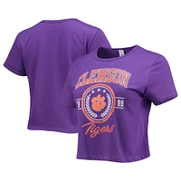 Women's ZooZatz Purple Clemson Tigers Core Laurels Cropped T-Shirt