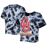 Women's ZooZatz Black Oklahoma Sooners Cloud-Dye Cropped T-Shirt