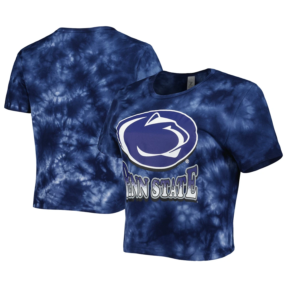 Women's ZooZatz Navy Penn State Nittany Lions Cloud-Dye Cropped T-Shirt