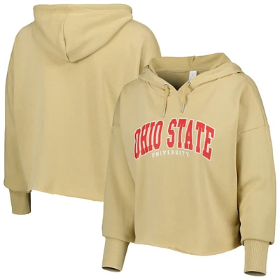 Women's ZooZatz Tan Ohio State Buckeyes Core University Cropped French Terry Pullover Hoodie