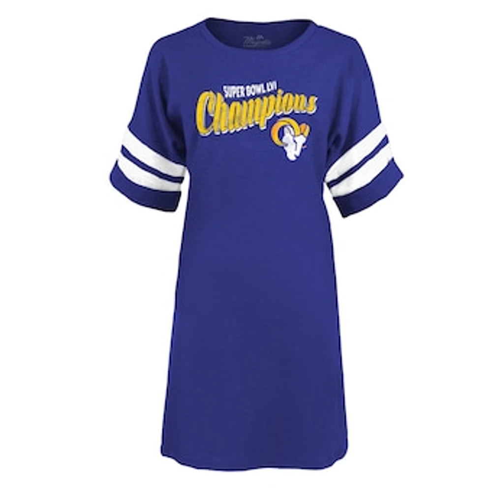 Women's Majestic Threads Heathered Royal Los Angeles Rams Super Bowl LVI Champions My Turf Tri-Blend Varsity Dress