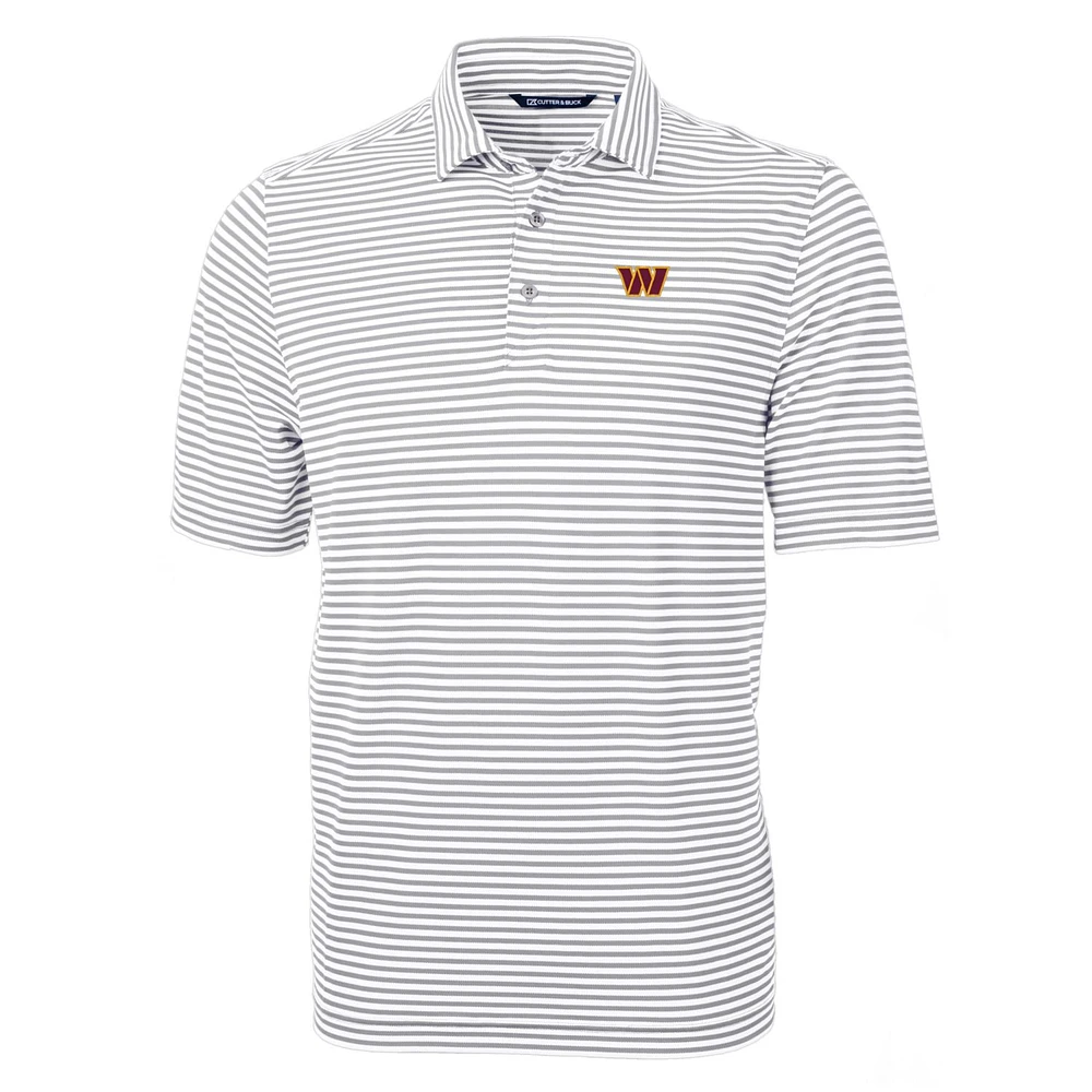 Men's Cutter & Buck Gray Washington Commanders Big & Tall Virtue Eco Pique Stripe Polo