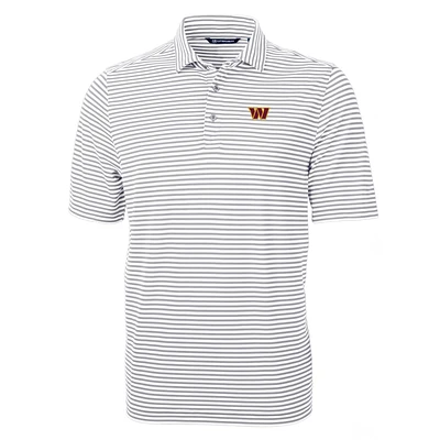 Men's Cutter & Buck Gray Washington Commanders Big & Tall Virtue Eco Pique Stripe Polo
