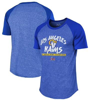 Men's Majestic Threads Royal Los Angeles Rams 2-Time Super Bowl Champions Tri-Blend Raglan T-Shirt