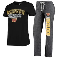 Women's Concepts Sport Black/Heathered Charcoal Washington Commanders Quest T-Shirt & Pants Sleep Set