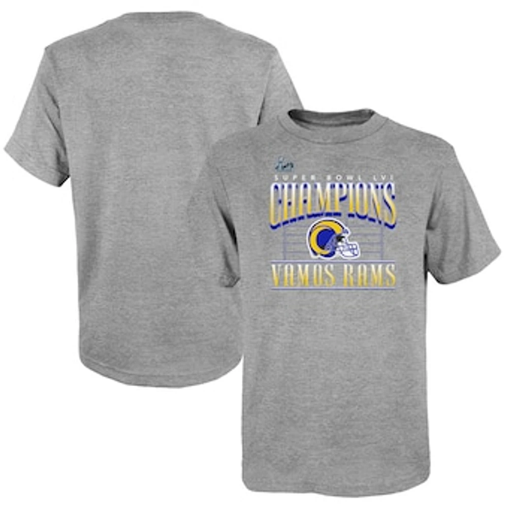 Youth Fanatics Heathered Gray Los Angeles Rams Super Bowl LVI Champions Game Plan Hometown T-Shirt