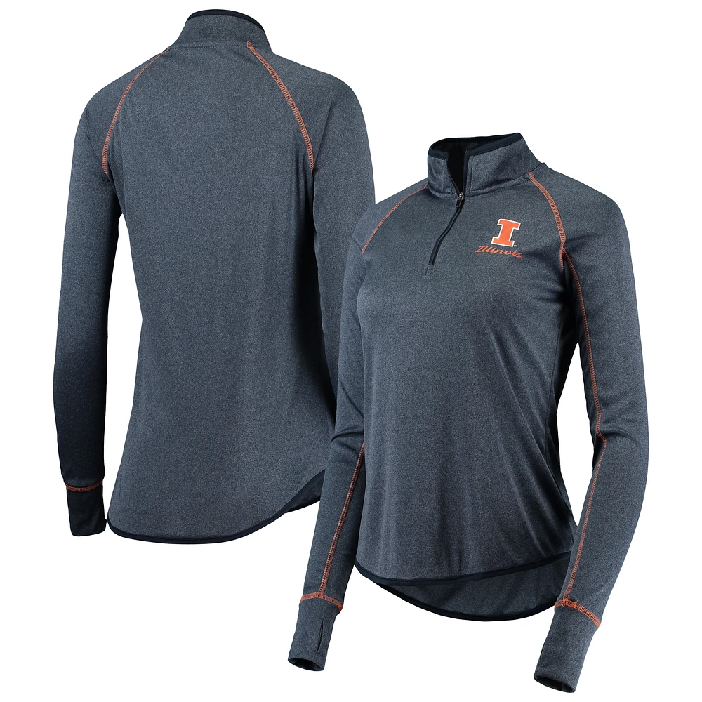 Women's Colosseum Navy Illinois Fighting Illini Stingray Raglan Quarter-Zip Top