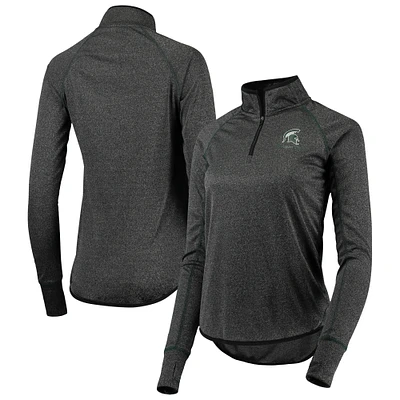 Women's Colosseum Black Michigan State Spartans Stingray Raglan Quarter-Zip Top