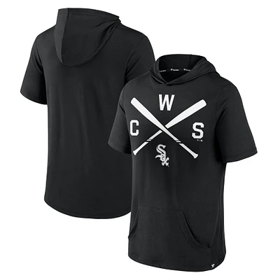 Men's Fanatics Black Chicago White Sox Iconic Rebel Short Sleeve Hooded Top