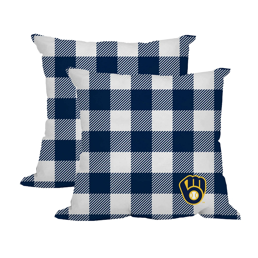 Milwaukee Brewers 2-Pack Buffalo Check Plaid Outdoor Pillow Set