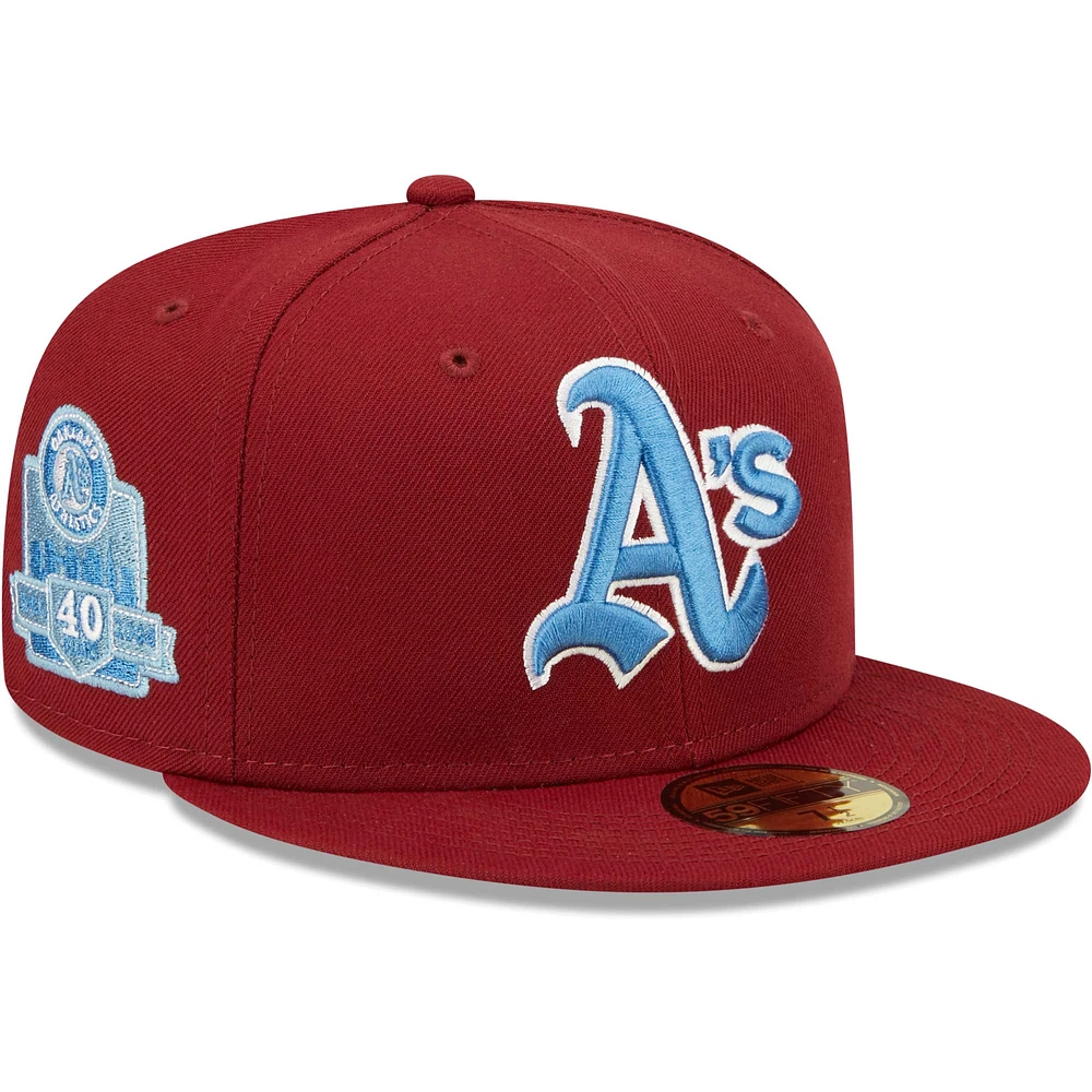 Men's New Era Cardinal Oakland Athletics 40th Anniversary Air Force Blue Undervisor 59FIFTY Fitted Hat