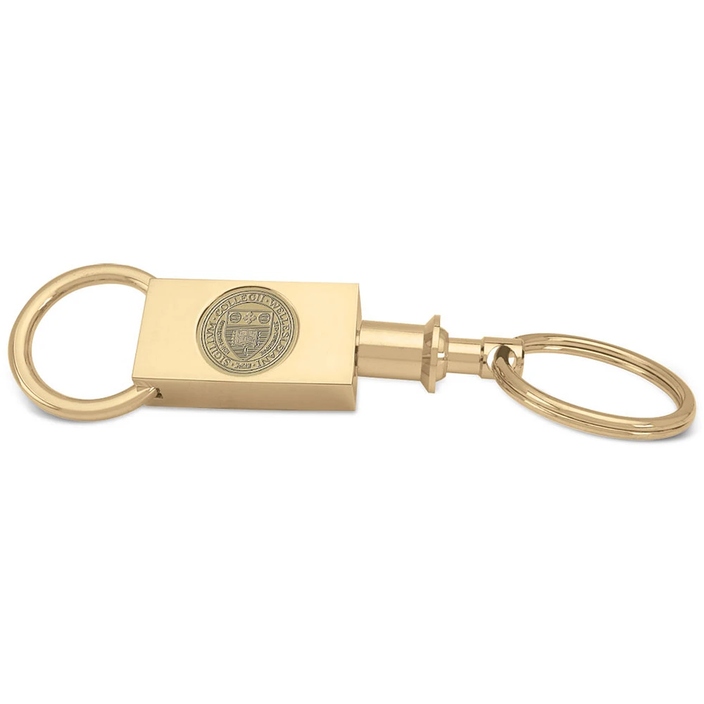 Gold Wellesley Blue Logo Two-Section Key Ring