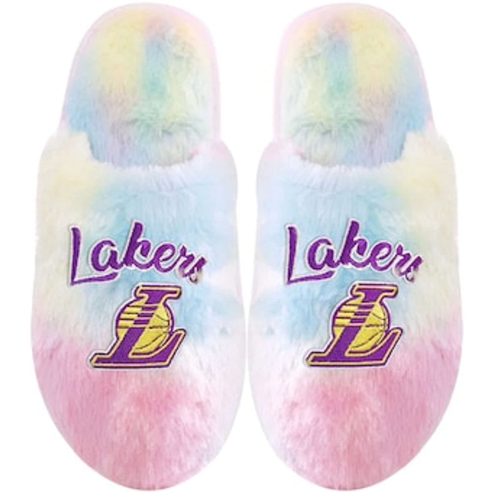 Youth FOCO Los Angeles Lakers Rainbow Script Slippers