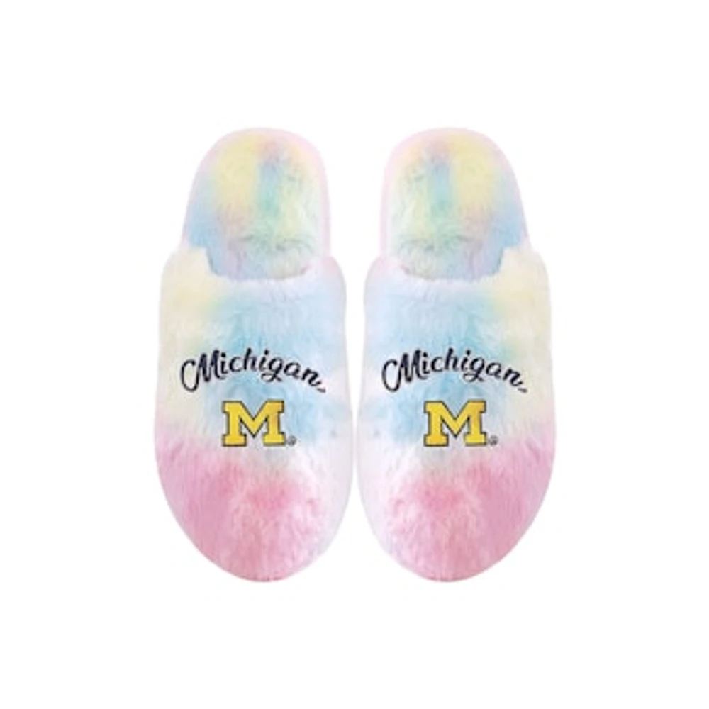 Youth FOCO Michigan Wolverines Rainbow Script Slippers