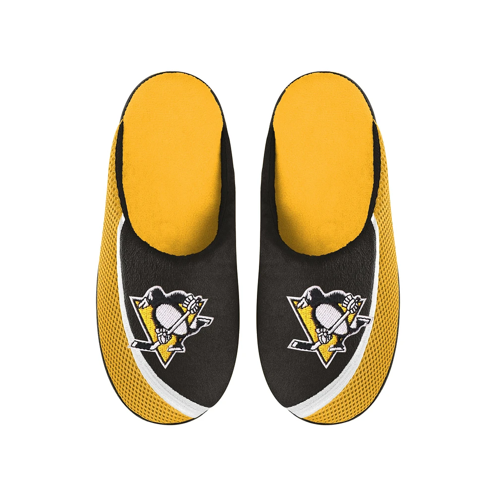 Men's FOCO Pittsburgh Penguins Big Logo Color Edge Slippers