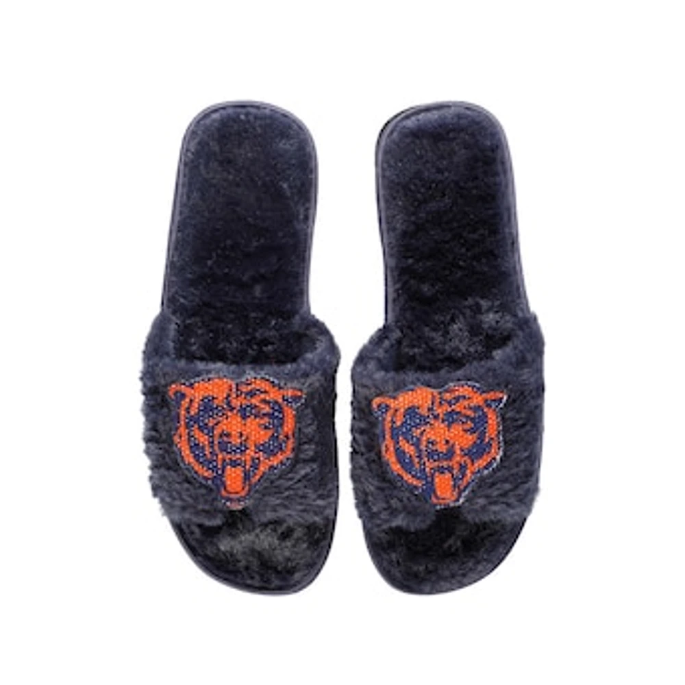 Women's FOCO Navy Chicago Bears Rhinestone Fuzzy Slippers