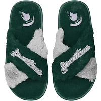 Women's FOCO Green Michigan State Spartans Two-Tone Crossover Faux Fur Slide Slippers